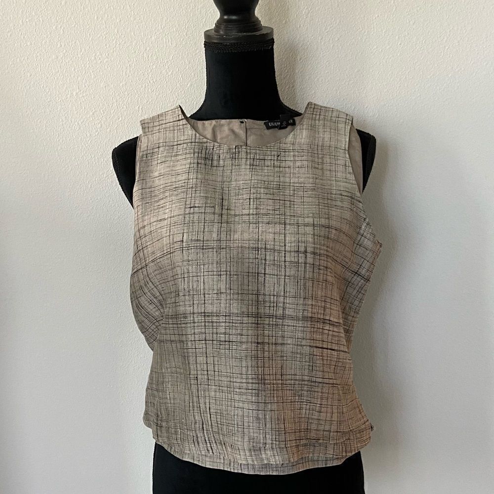 Eileen Fisher Silk Blend Cropped Tank Top Blouse XXS Double Layer Neutral New - Picture 2 of 4